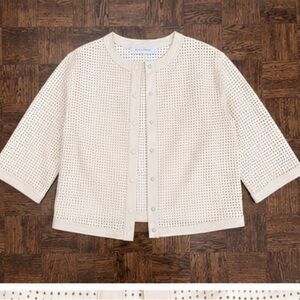 Ivory Perforated Faux Leather Snap Front Jacket Size 34 (Size small)